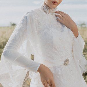 Illusion Sheer Sleeve Convertible Wedding Gown